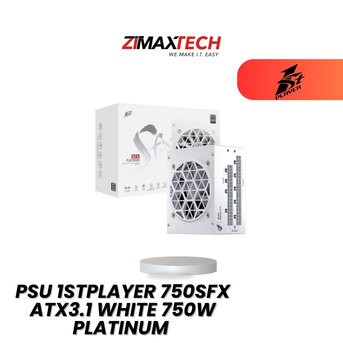 1STPLAYER 750SFX ATX3.1 WHITE 750W FULL MODULAR SFX POWER SUPPLY WITH 80 PLUS PLATINUM CERTIFICATION AND 7 YEARS WARRANTY