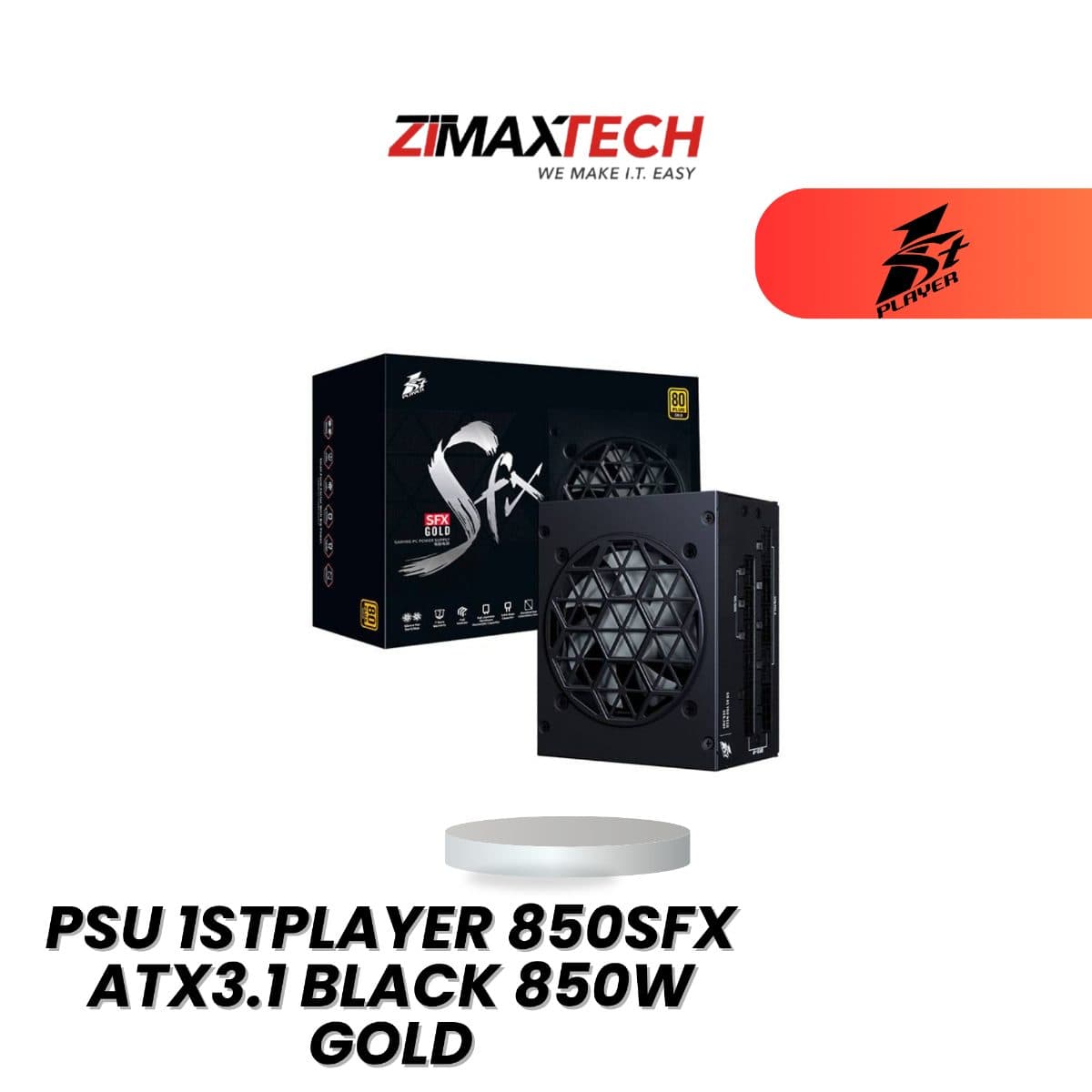 1STPLAYER 850SFX ATX3.1 BLACK 850W FULL MODULAR SFX POWER SUPPLY WITH 80 PLUS GOLD CERTIFICATION AND 7 YEARS WARRANTY