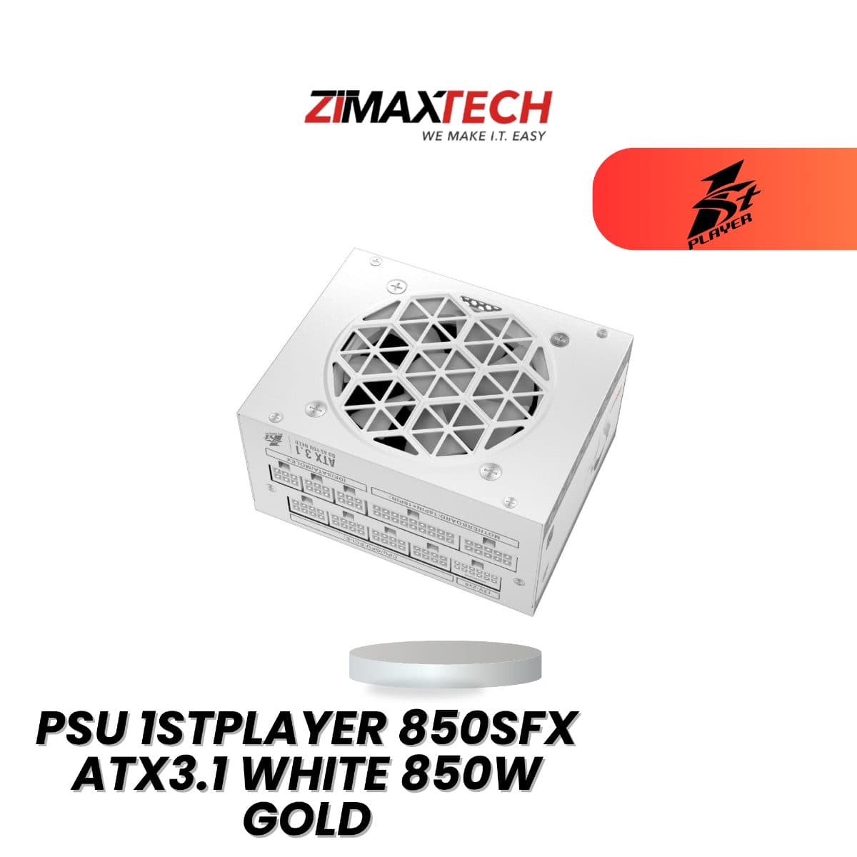 1STPLAYER 850SFX ATX3.1 WHITE 850W FULL MODULAR SFX POWER SUPPLY WITH 80 PLUS GOLD CERTIFICATION AND 7 YEARS WARRANTY