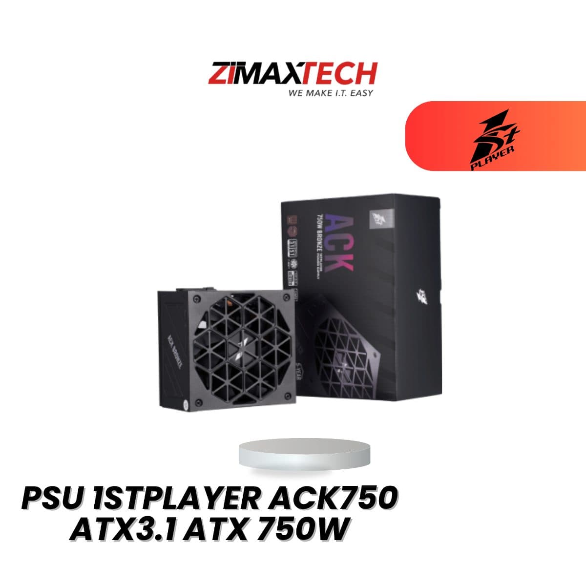 1STPLAYER ACK750 ATX3.1 750W POWER SUPPLY WITH 80 PLUS GOLD CERTIFICATION AND 7 YEARS WARRANTY