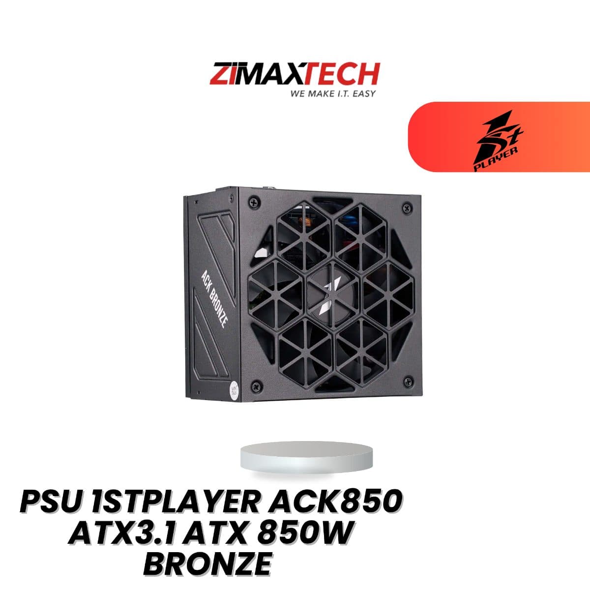 1STPLAYER ACK850 ATX3.1 850W POWER SUPPLY WITH 80 PLUS BRONZE CERTIFICATION AND 5 YEARS WARRANTY