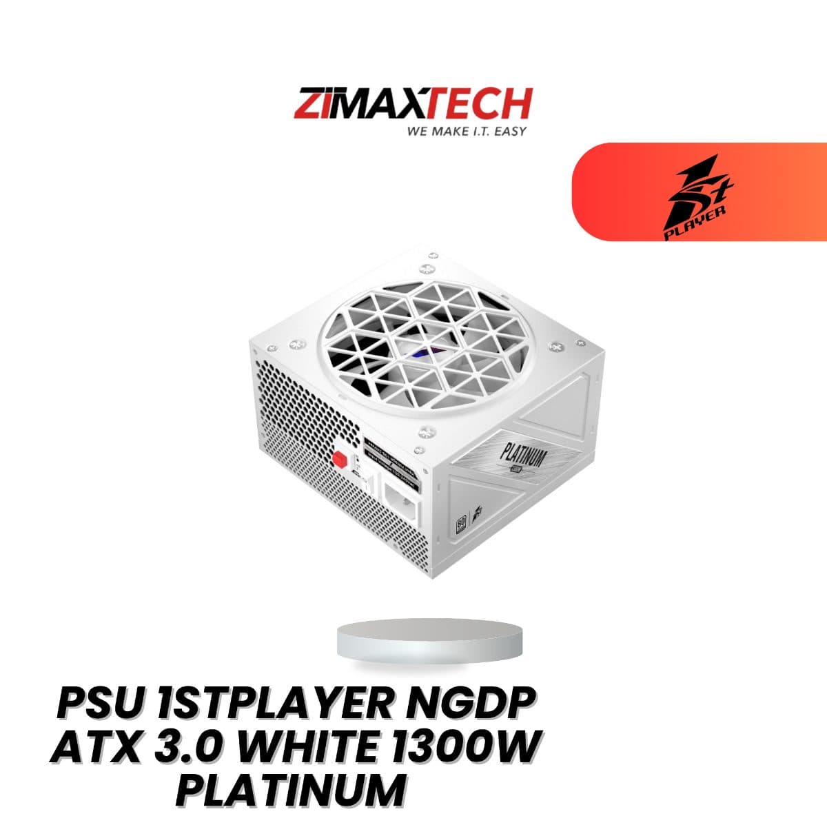 1STPLAYER NGDP ATX3.0 WHITE 1300W FULL MODULAR POWER SUPPLY WITH 80 PLUS PLATINUM CERTIFICATION AND 10 YEARS WARRANTY