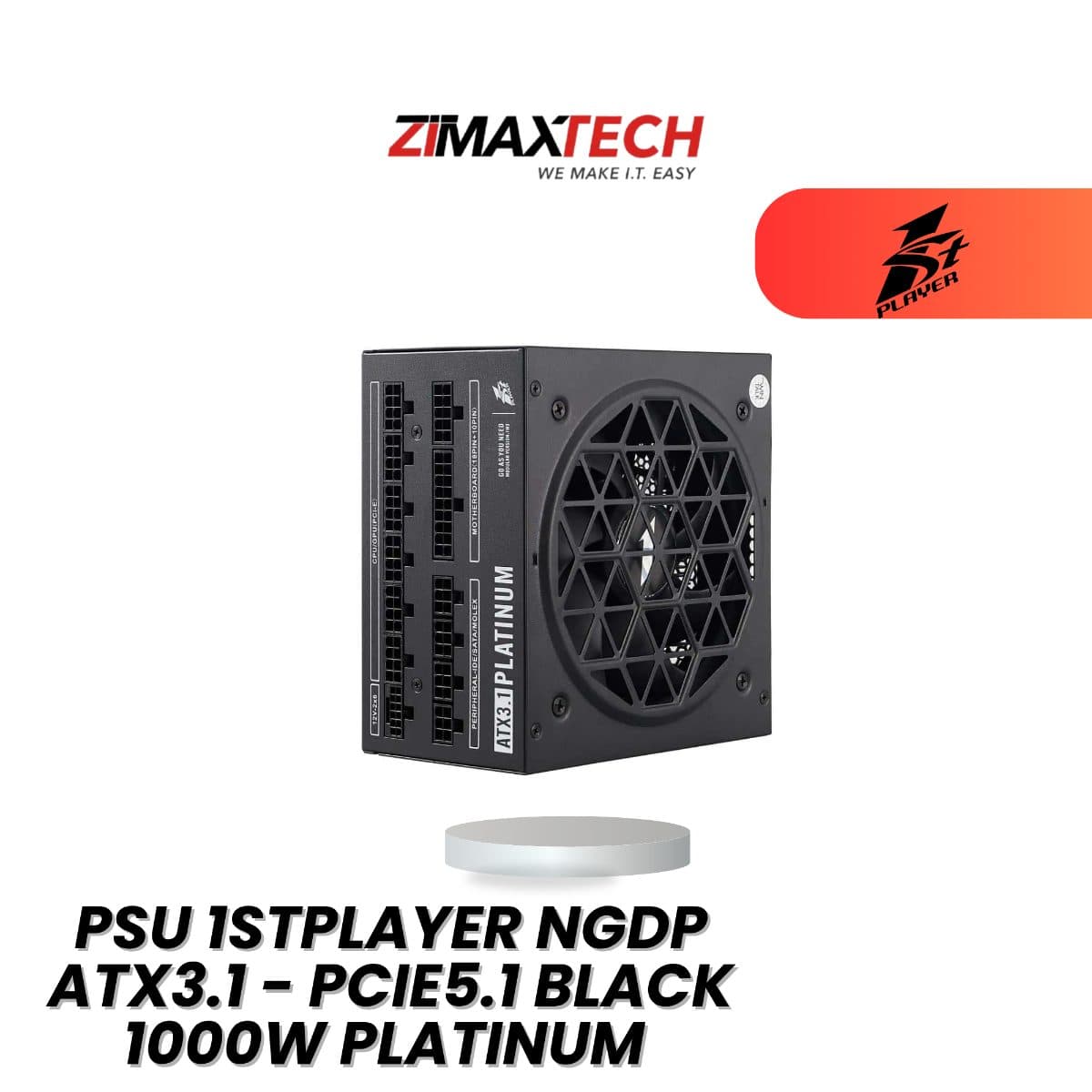 1STPLAYER NGDP ATX3.1 PCIE5.1 BLACK 1000W FULL MODULAR POWER SUPPLY WITH 80 PLUS PLATINUM CERTIFICATION AND 10 YEARS WARRANTY