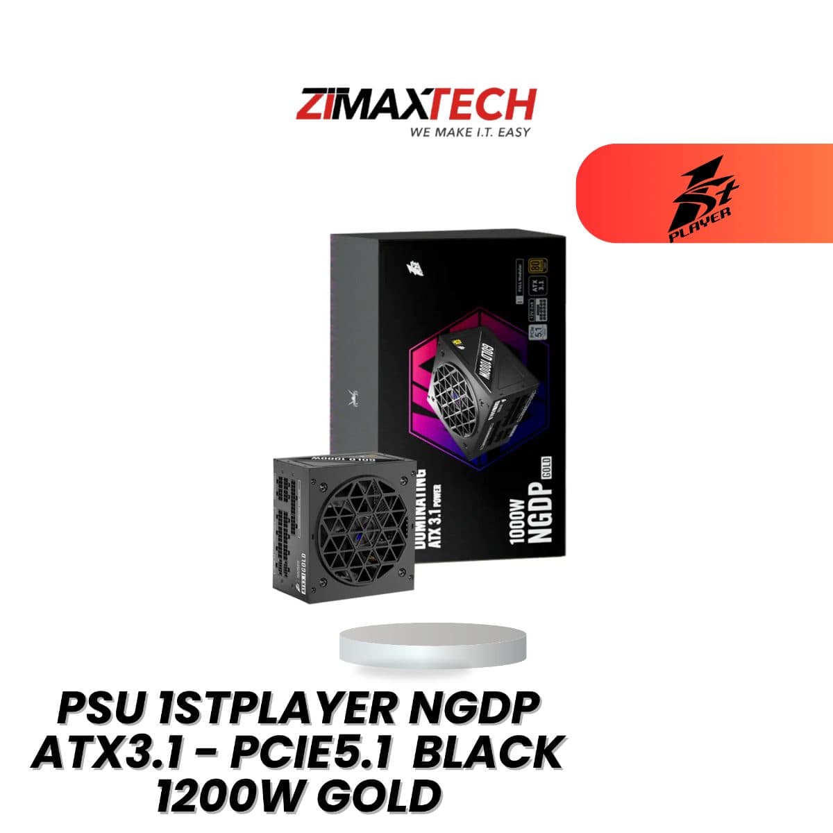 1STPLAYER NGDP ATX3.1 PCIE5.1 BLACK 1200W FULL MODULAR POWER SUPPLY WITH 80 PLUS GOLD CERTIFICATION AND 10 YEARS WARRANTY