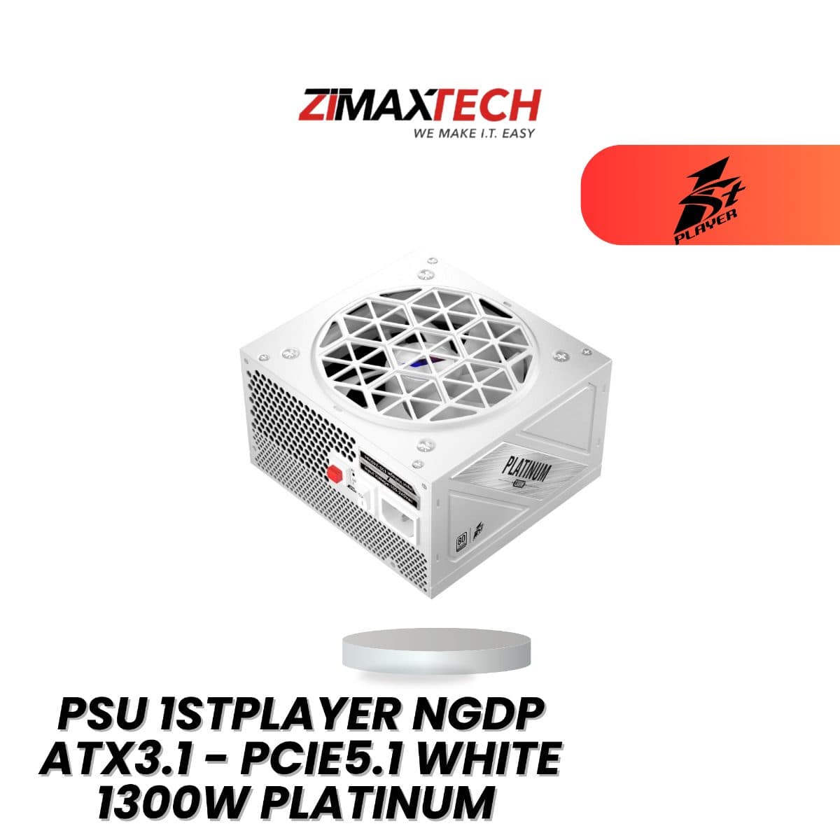 1STPLAYER NGDP ATX3.1 PCIE5.1 WHITE 1300W FULL MODULAR POWER SUPPLY WITH 80 PLUS PLATINUM CERTIFICATION AND 10 YEARS WARRANTY