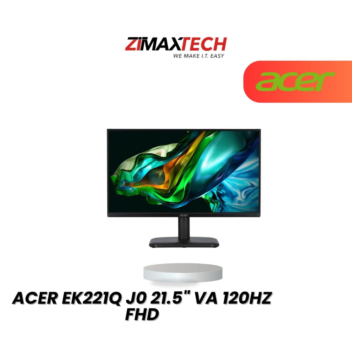 ACER EK221Q J0 21.5" VA FHD 120HZ MONITOR WITH 1MS RESPONSE TIME, SPEAKER, HDMI, VGA, AND 3 YEARS WARRANTY