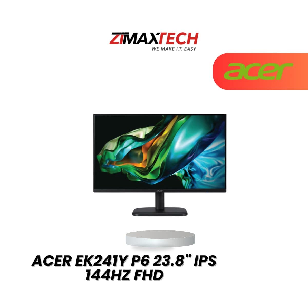 ACER EK241Y P6 23.8" IPS FHD 144HZ MONITOR WITH 1MS RESPONSE TIME, SPEAKER, HDMI, VGA, AND 3 YEARS WARRANTY