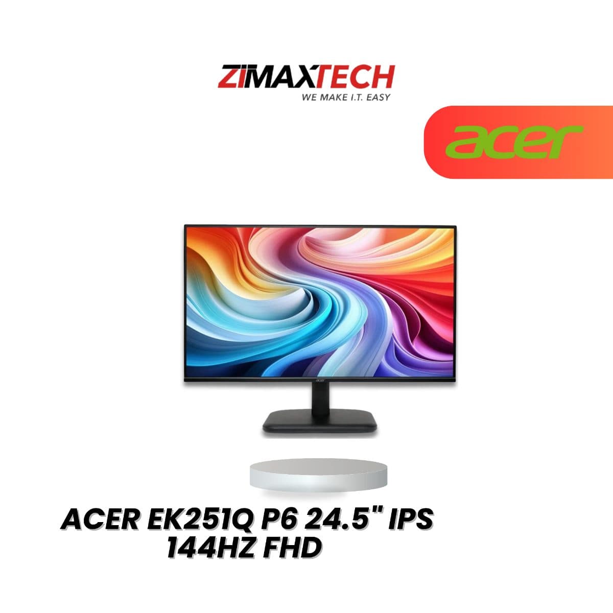 ACER EK251Q P6 24.5" IPS FHD 144HZ MONITOR WITH 1MS RESPONSE TIME, SPEAKER, HDMI, VGA, AND 3 YEARS WARRANTY