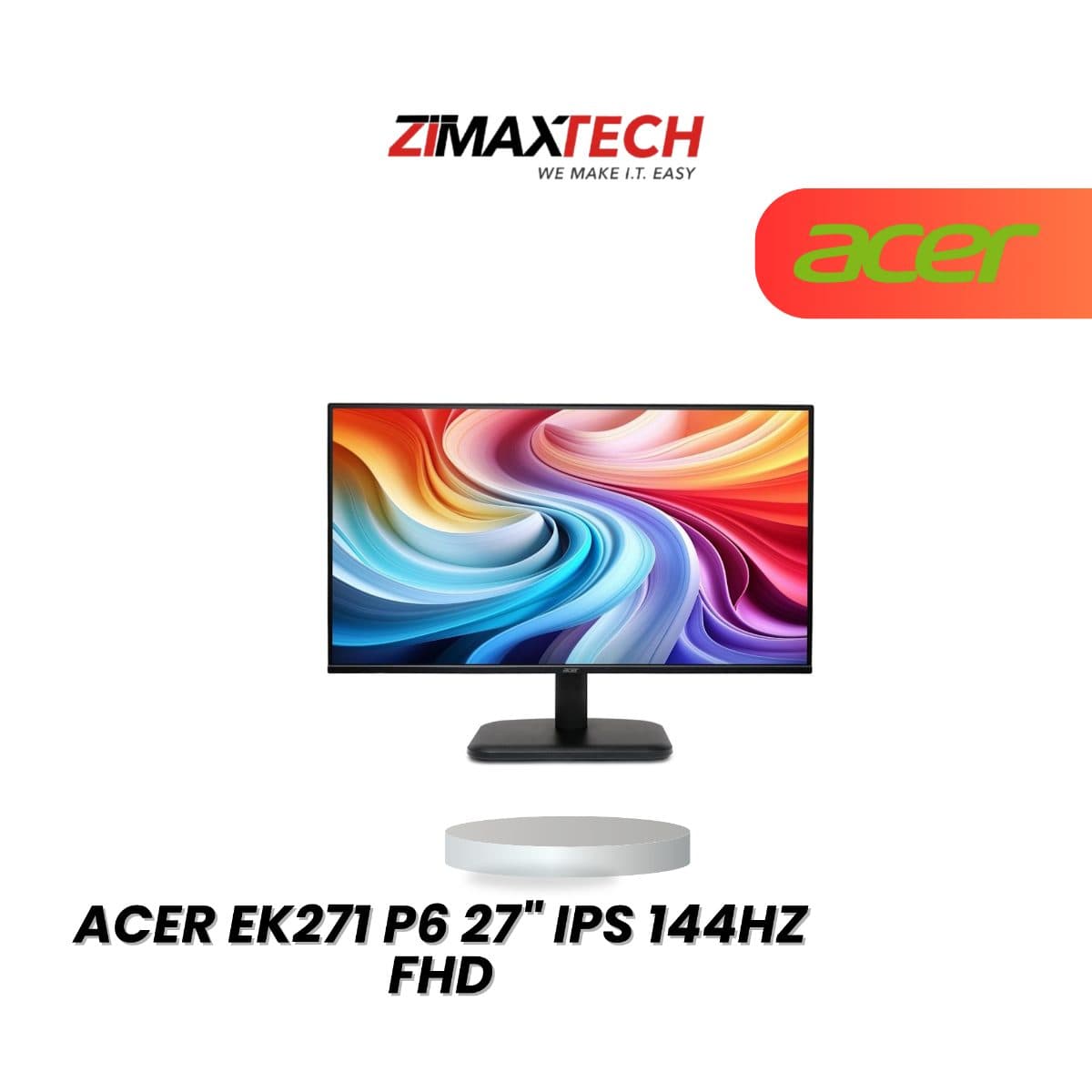 ACER EK271 P6 27" IPS FHD 144HZ MONITOR WITH 1MS RESPONSE TIME, SPEAKER, HDMI, VGA, AND 3 YEARS WARRANTY