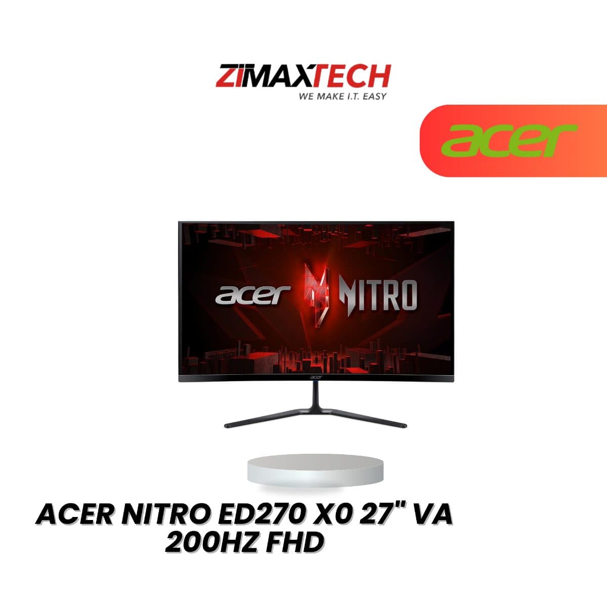ACER NITRO ED270 X0 27" VA FHD 200HZ GAMING MONITOR WITH 1MS RESPONSE TIME, SPEAKER, HDMI, DP, AND 3 YEARS WARRANTY