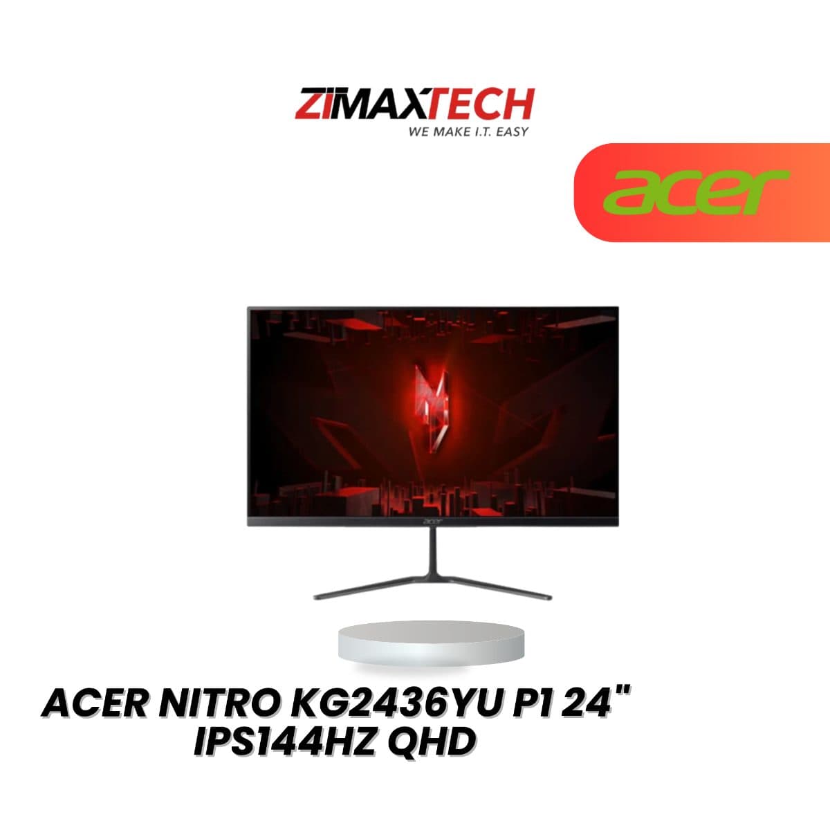 ACER NITRO KG2436YU P1 24" IPS QHD 144HZ GAMING MONITOR WITH 1MS RESPONSE TIME, SPEAKER, HDMI, DP, AND 3 YEARS WARRANTY