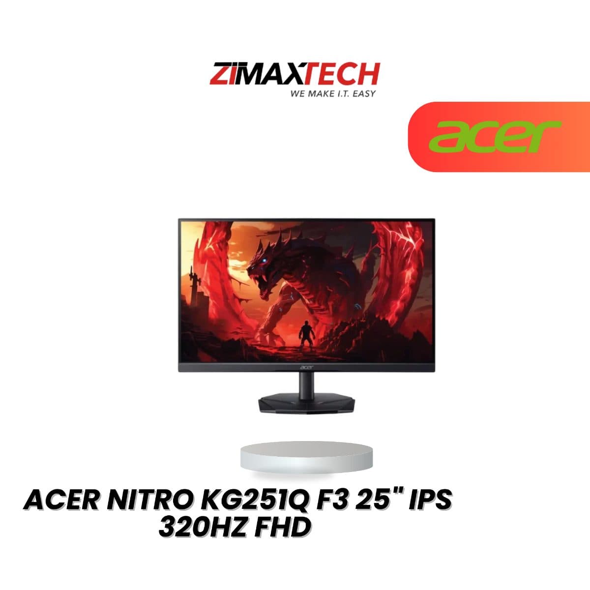 ACER NITRO KG251Q F3 25" IPS FHD 320HZ GAMING MONITOR WITH HDR10, 0.5MS RESPONSE TIME, SPEAKER, HDMI, DP, AND 3 YEARS WARRANTY