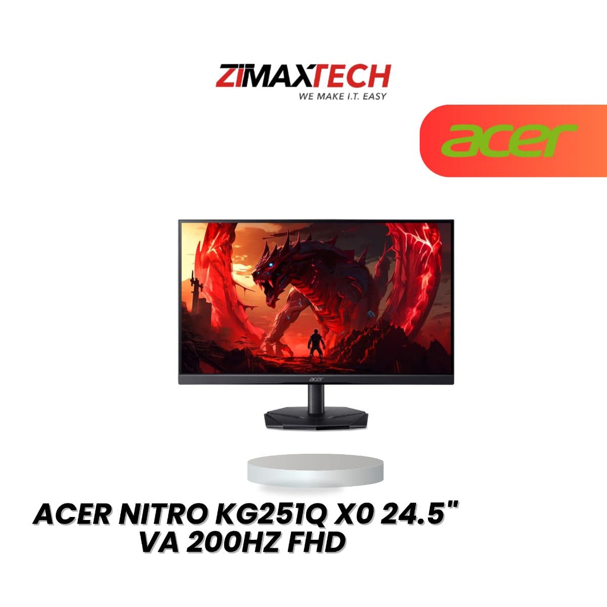 ACER NITRO KG251Q X0 24.5" VA FHD 200HZ GAMING MONITOR WITH HDR10, 0.05MS RESPONSE TIME, SPEAKER, HDMI, DP, AND 3 YEARS WARRANTY