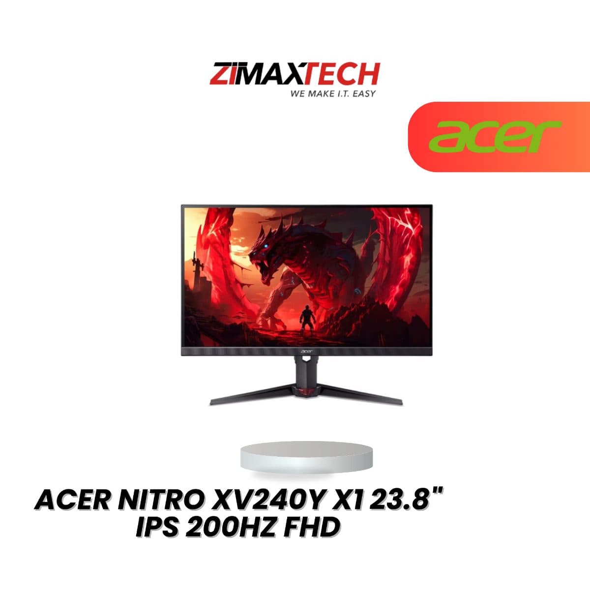 ACER NITRO XV240Y X1 23.8" IPS FHD 200HZ GAMING MONITOR WITH 1MS RESPONSE TIME, HEIGHT ADJUSTMENT, SPEAKER, HDMI, DP, AND 3 YEARS WARRANTY