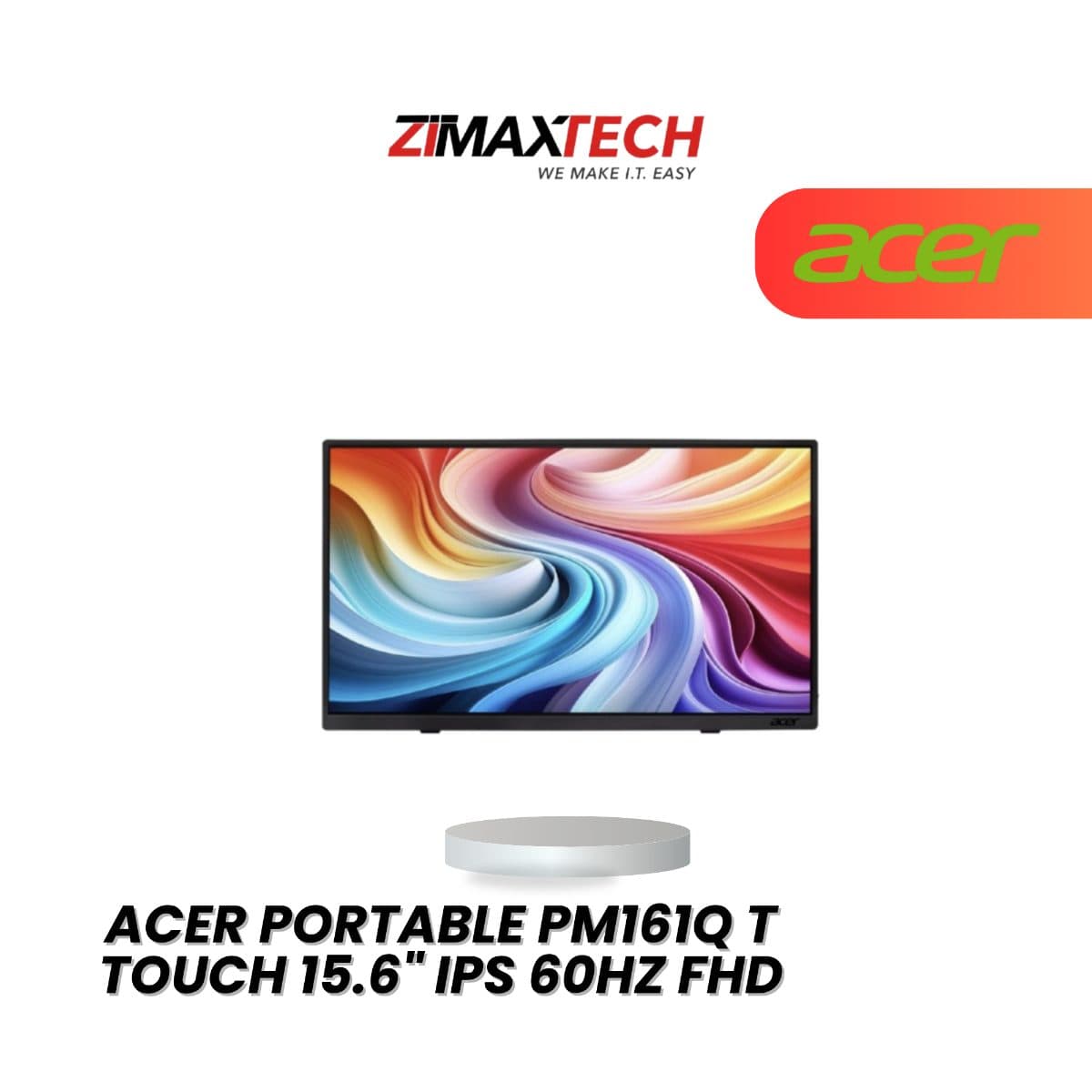 ACER PORTABLE PM161Q T TOUCH 15.6" IPS FHD TOUCH MONITOR WITH HDR10, SPEAKER, MINI HDMI, TYPE-C, AND 3 YEARS WARRANTY