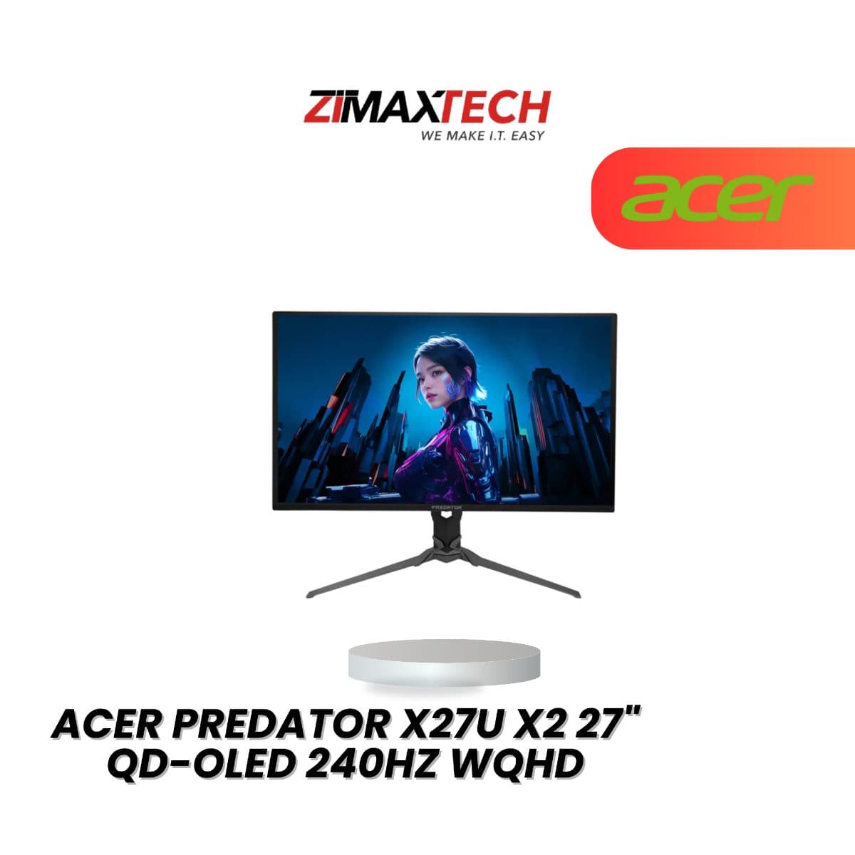 ACER PREDATOR X27U X2 27" QD-OLED WQHD 240HZ GAMING MONITOR WITH HDR400, 0.03MS RESPONSE TIME, SPEAKER, HDMI, DP, AND 3 YEARS WARRANTY