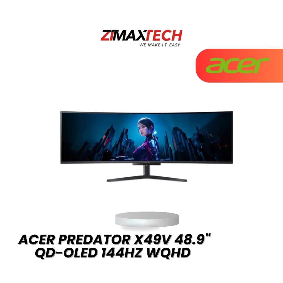 ACER PREDATOR X49V 48.9" QD-OLED WQHD 144HZ ULTRAWIDE GAMING MONITOR WITH HDR400, 0.03MS RESPONSE TIME, SPEAKER, HDMI, DP, TYPE-C PD 90W, AND 3 YEARS ONSITE WARRANTY