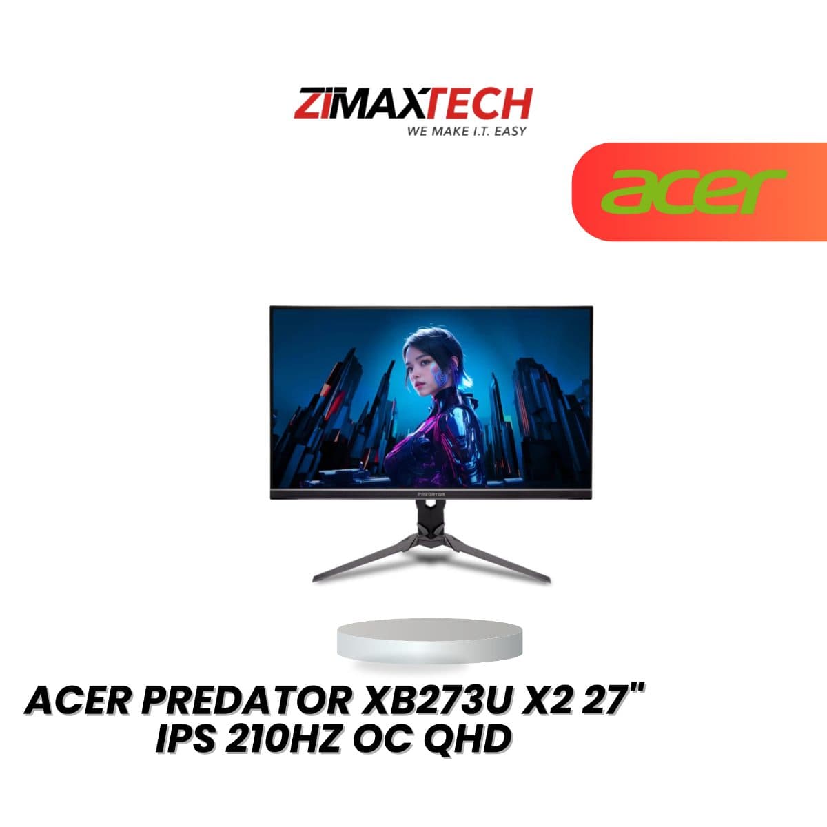ACER PREDATOR XB273U X2 27" IPS QHD 210HZ OC GAMING MONITOR WITH HDR400, 0.5MS RESPONSE TIME, HEIGHT ADJUSTMENT, SPEAKER, HDMI, DP, AND 3 YEARS WARRANTY
