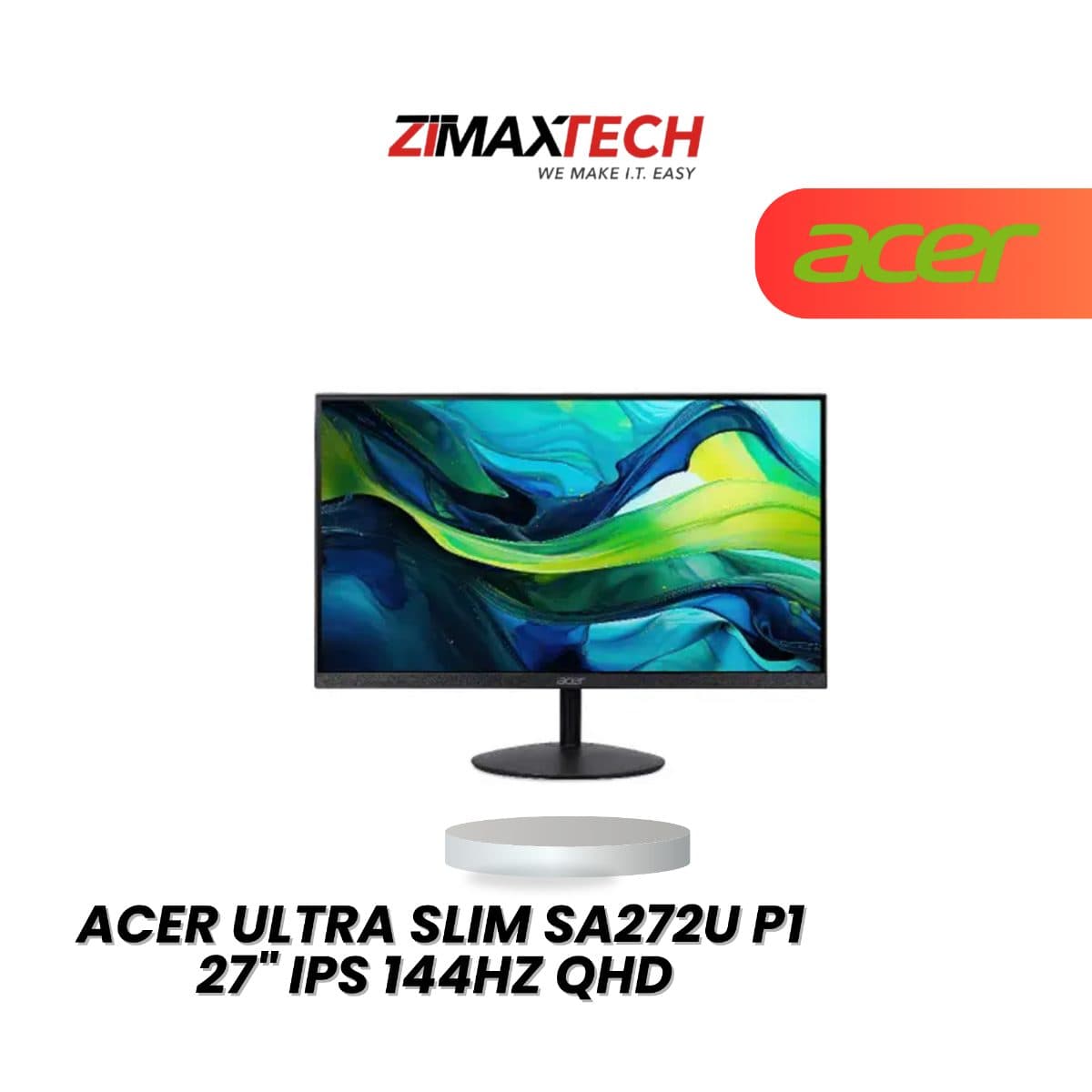 ACER ULTRA SLIM SA272U P1 27" IPS QHD 144HZ MONITOR WITH HDR10, 1MS RESPONSE TIME, SPEAKER, HDMI, DP, AND 3 YEARS WARRANTY