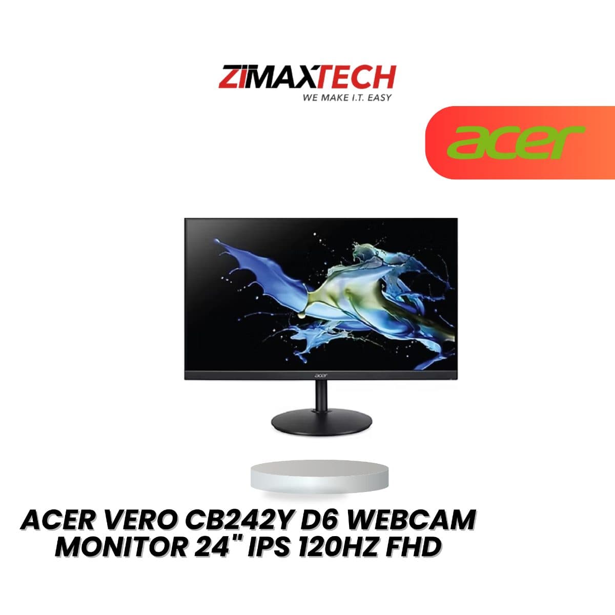 ACER VERO CB242Y D6 24" IPS FHD 120HZ MONITOR WITH WEBCAM, SPEAKER, HDMI, DP, AND 3 YEARS WARRANTY.