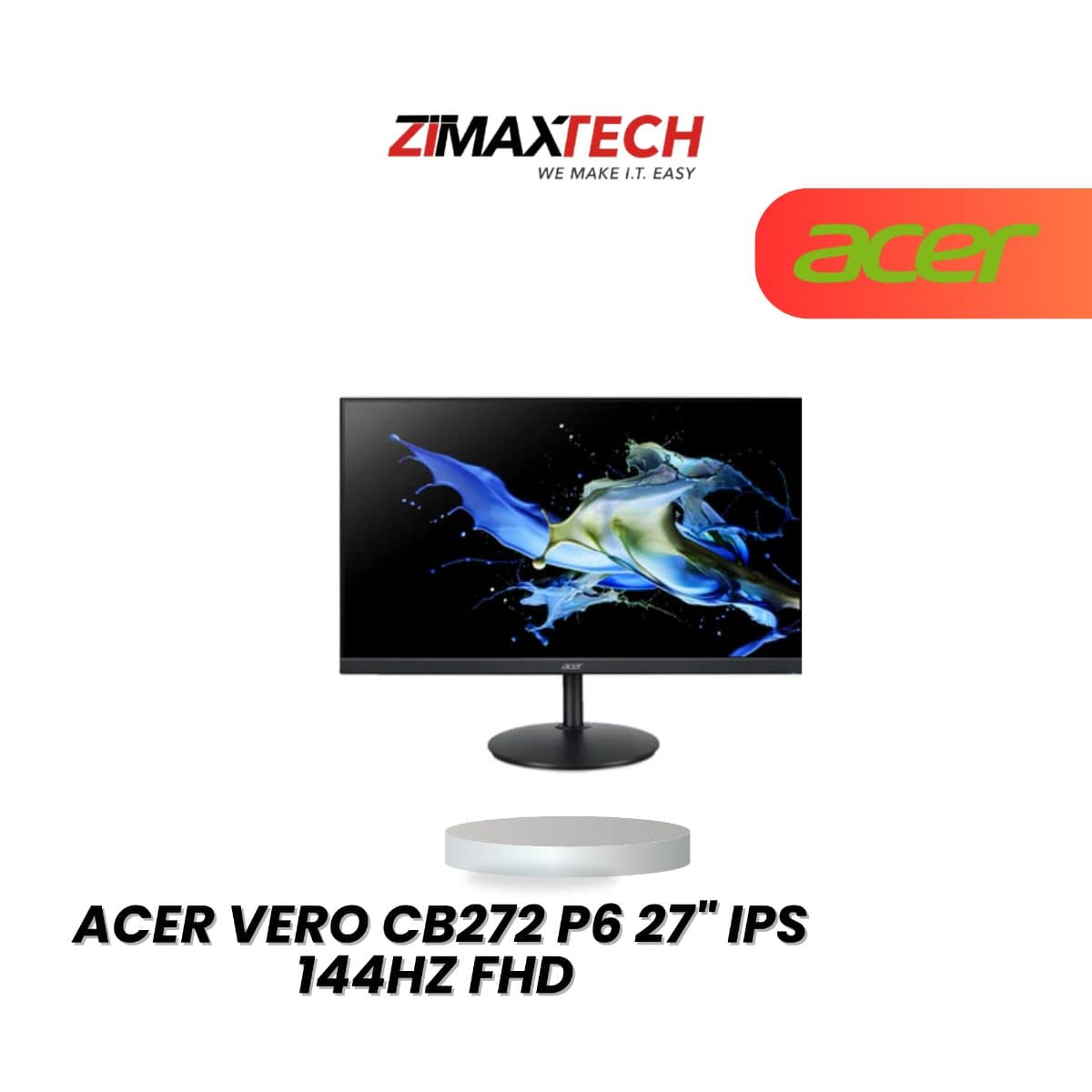ACER VERO CB272 P6 27" IPS FHD 144HZ MONITOR WITH HEIGHT ADJUSTMENT, SPEAKER, HDMI, DP, VGA, AND 3 YEARS WARRANTY