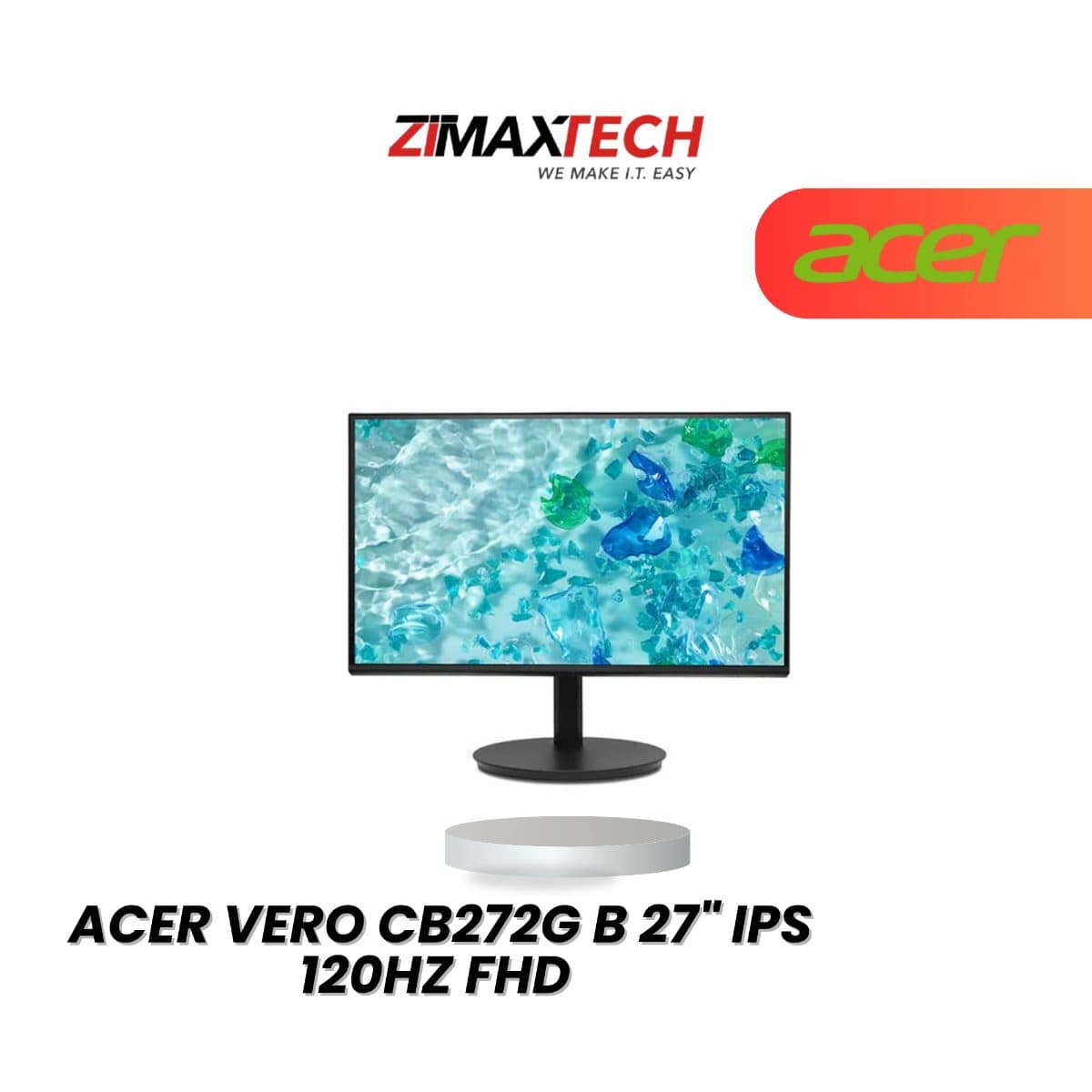 ACER VERO CB272G B 27" IPS FHD 120HZ MONITOR WITH TYPE-C PD 65W, SPEAKER, HDMI, DP, AND 3 YEARS WARRANTY