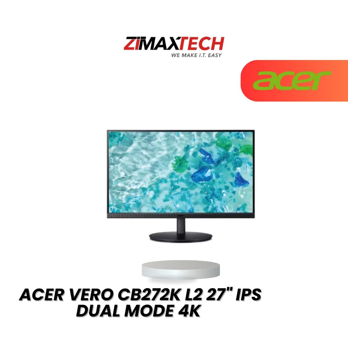 ACER VERO CB272K L2 27" IPS DUAL MODE 4K/144HZ MONITOR WITH HDR10, TYPE-C PD 90W, SPEAKER, HDMI, DP, AND 3 YEARS WARRANTY