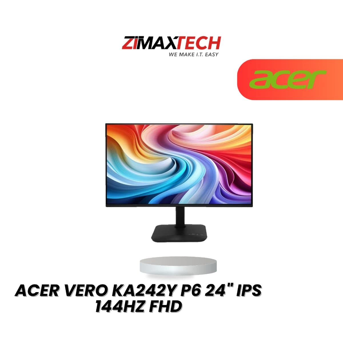 ACER VERO KA242Y P6 24" IPS FHD 144HZ MONITOR WITH 1MS RESPONSE TIME, SPEAKER, HDMI, DP, VGA, AND 3 YEARS WARRANTY
