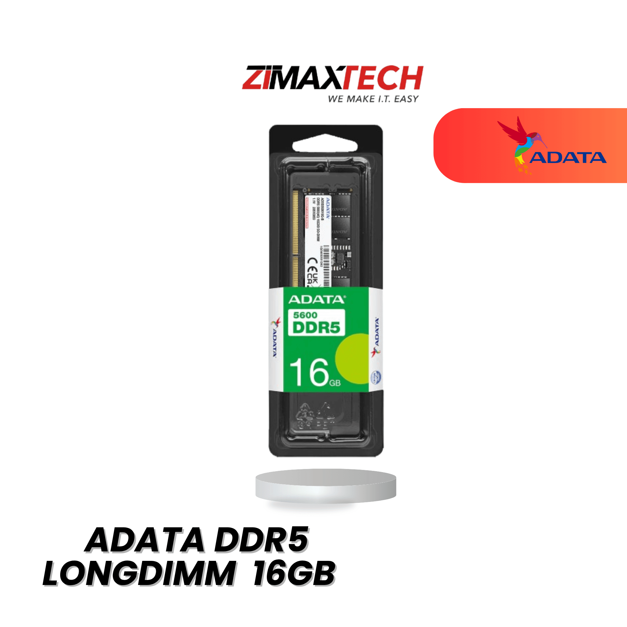 ADATA DDR5 16GB 5600MHZ LONGDIMM DESKTOP RAM WITH LIFETIME WARRANTY