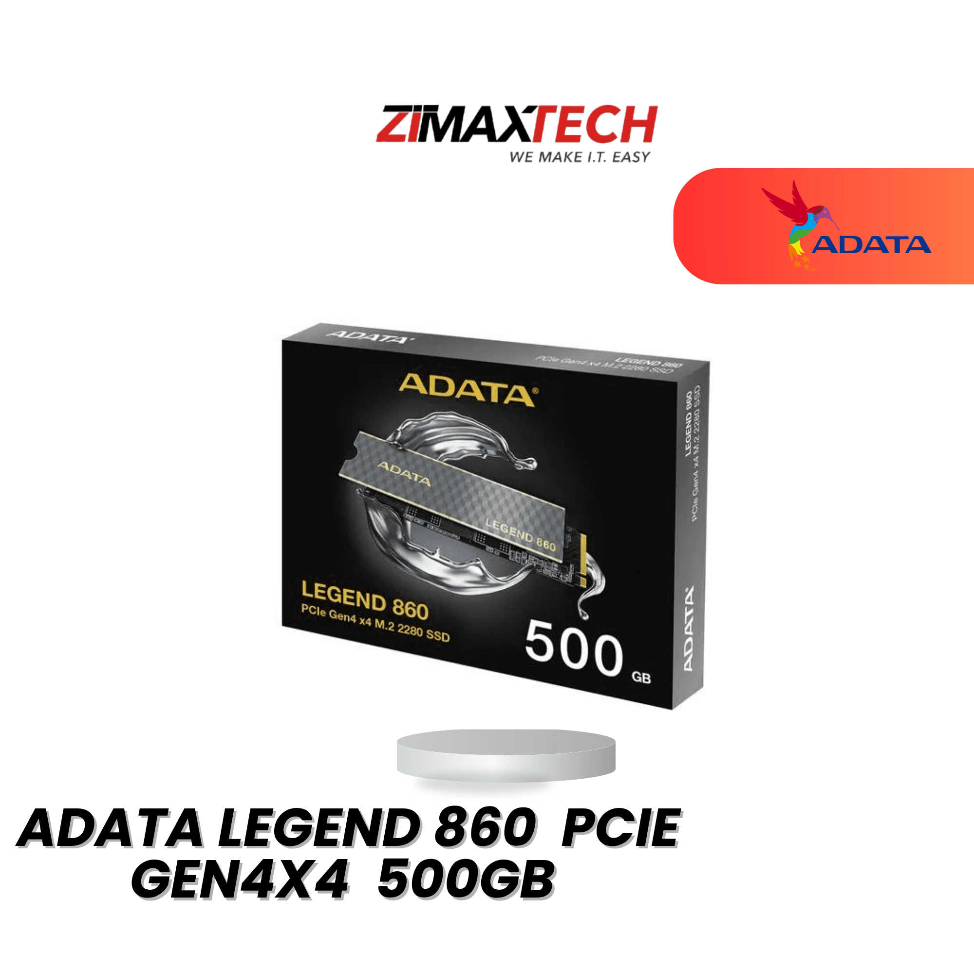 ADATA LEGEND 860 500GB PCIE GEN4X4 NVME SSD WITH UP TO 5000MB/S READ, 3000MB/S WRITE, AND 5 YEARS WARRANTY OR 160TBW
