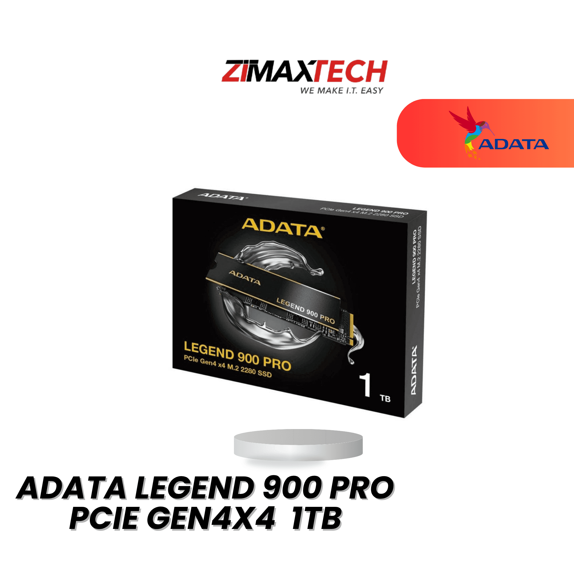 ADATA LEGEND 900 PRO 1TB PCIE GEN4X4 NVME SSD WITH UP TO 7400MB/S READ, 6500MB/S WRITE, AND 5 YEARS WARRANTY OR 2400TBW