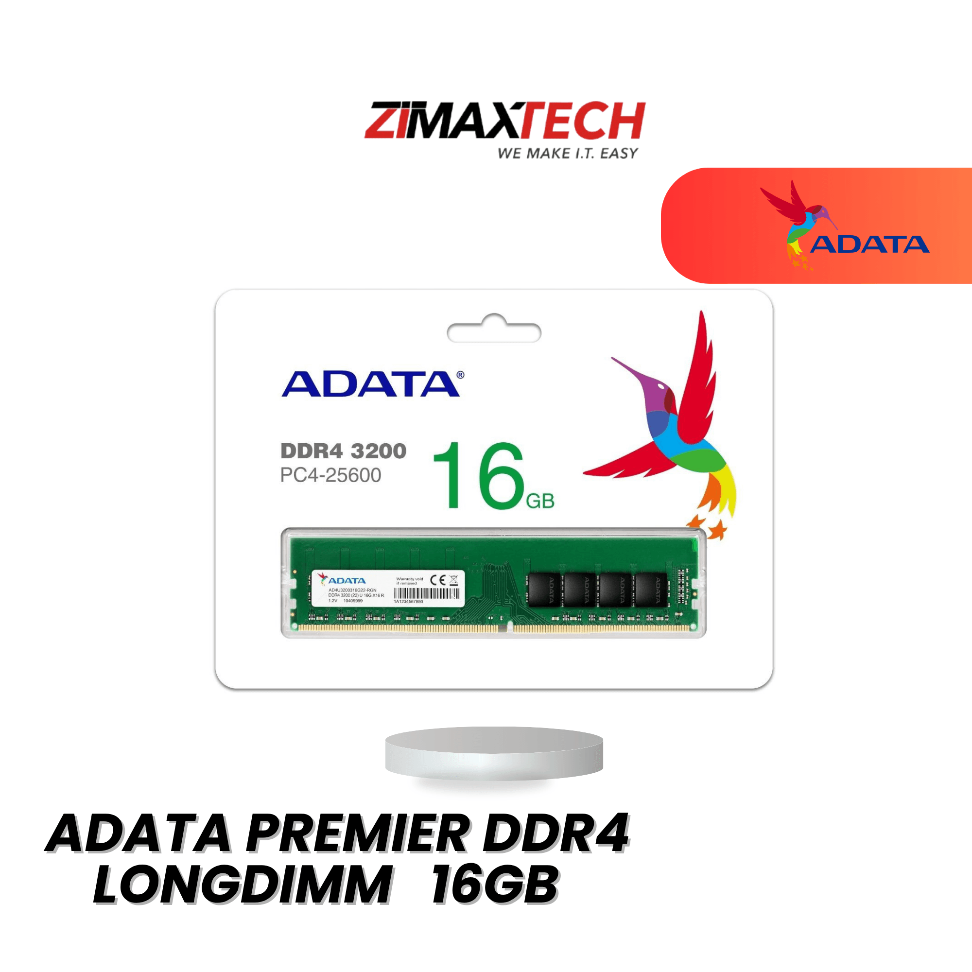 ADATA PREMIER DDR4 16GB 3200MHZ LONGDIMM DESKTOP RAM WITH LIFETIME WARRANTY