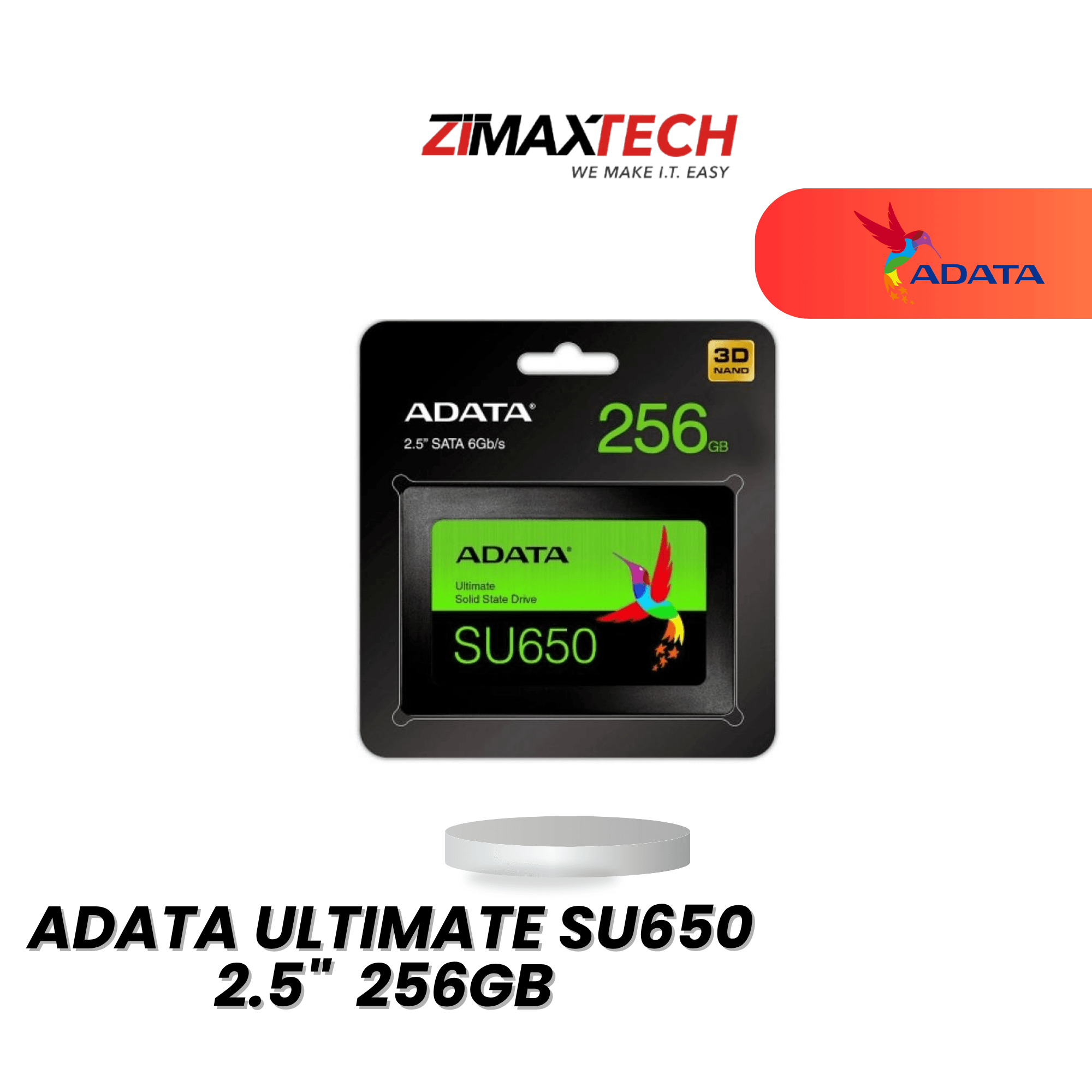 ADATA ULTIMATE SU650 256GB 2.5" SATA SSD WITH UP TO 520MB/S READ, 450MB/S WRITE, AND 3 YEARS WARRANTY