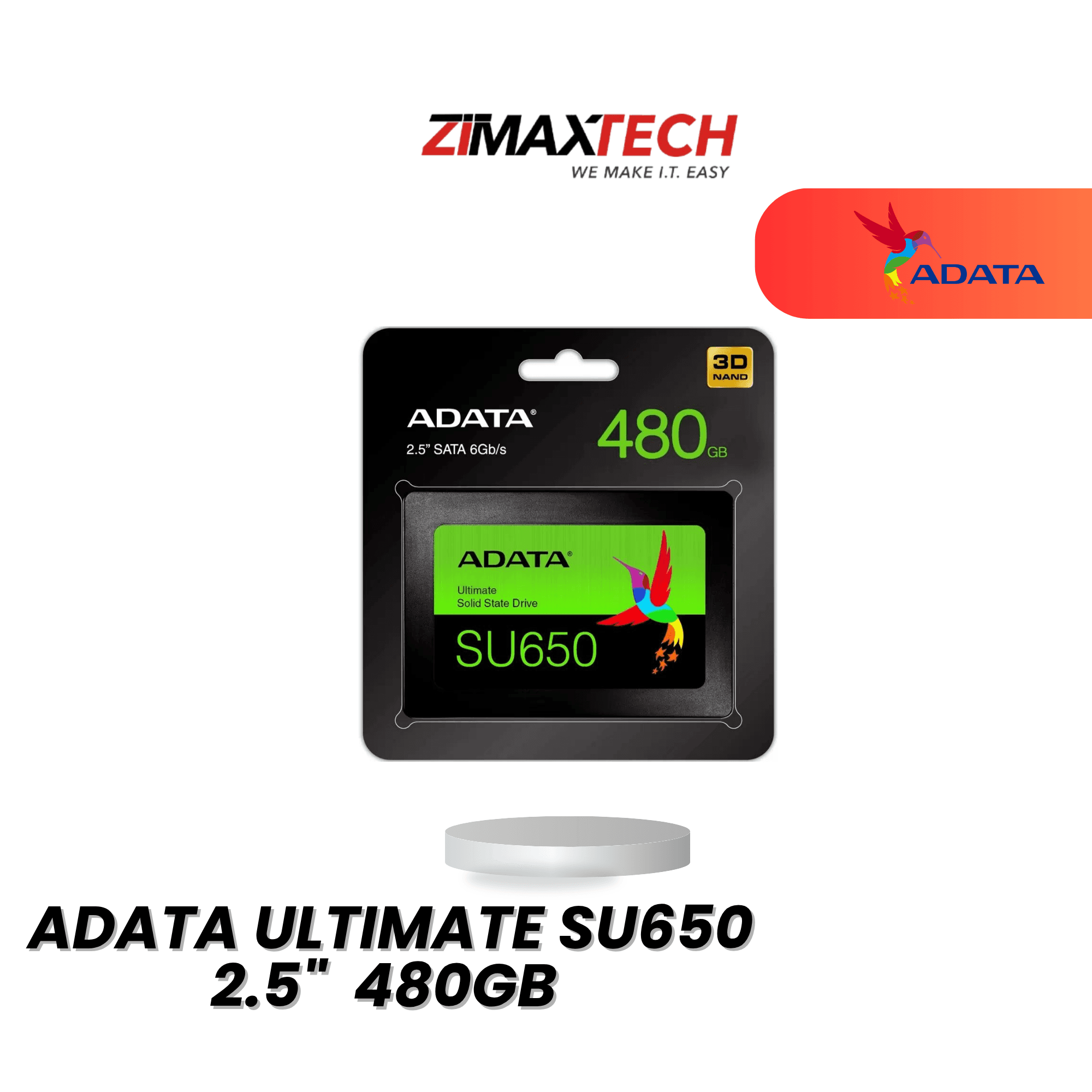 ADATA ULTIMATE SU650 480GB 2.5" SATA SSD WITH UP TO 520MB/S READ, 450MB/S WRITE, AND 3 YEARS WARRANTY