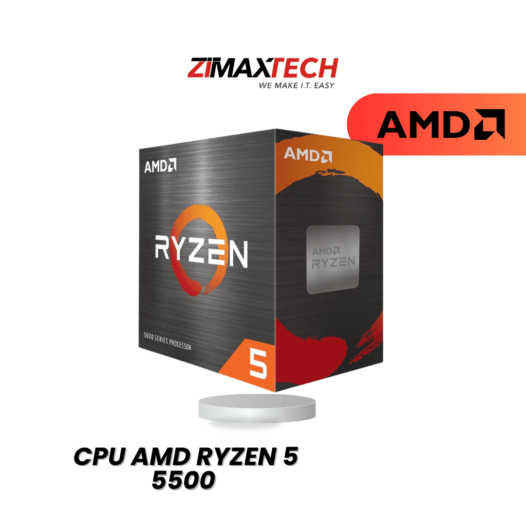 AMD RYZEN 5 5500 (AM4) — 6C/12T, UP TO 4.2GHZ, 16MB L3 CACHE, NO GRAPHICS, STOCK COOLER, 3Y WARRANTY.