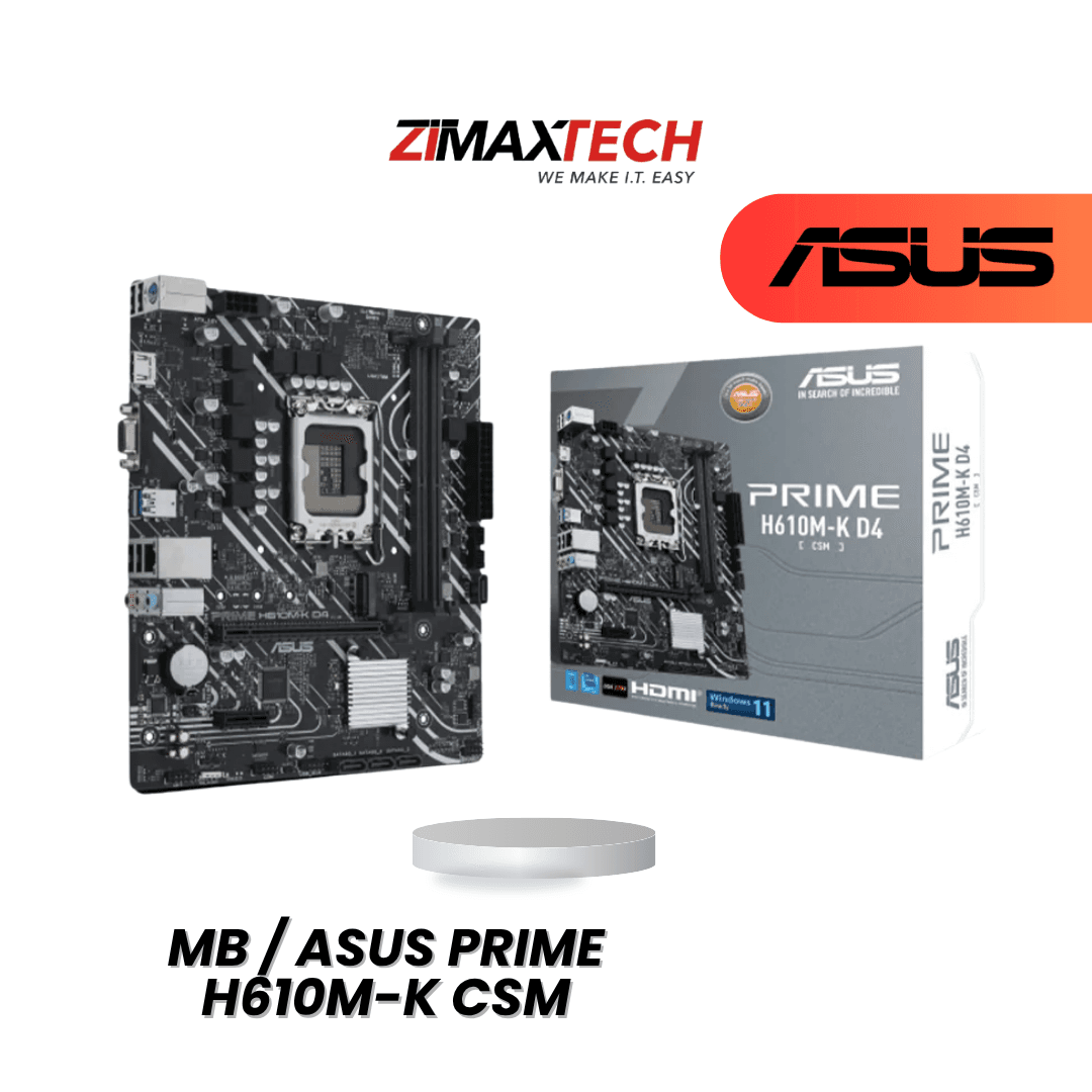 ASUS PRIME H610M-K CSM MATX MOTHERBOARD WITH LGA1700, DDR4, M.2, PCIE X16, RGB, AND 3 YEARS WARRANTY
