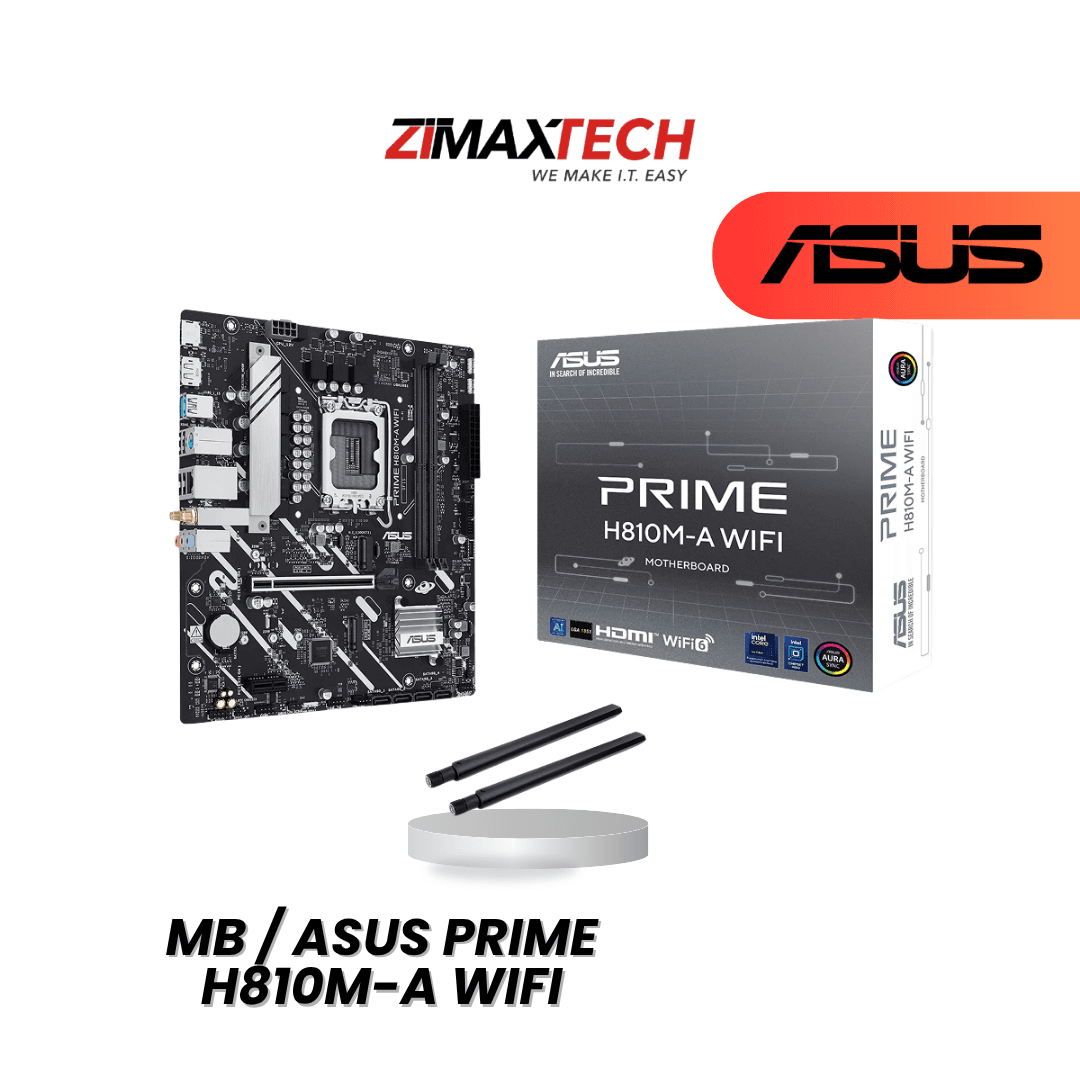 ASUS PRIME H810M-A WIFI MATX MOTHERBOARD WITH LGA1851, DDR5, DUAL M.2, DUAL PCIE X16, ARGB GEN2, AND 3+1 YEARS WARRANTY (ONLINE REGISTRATION)