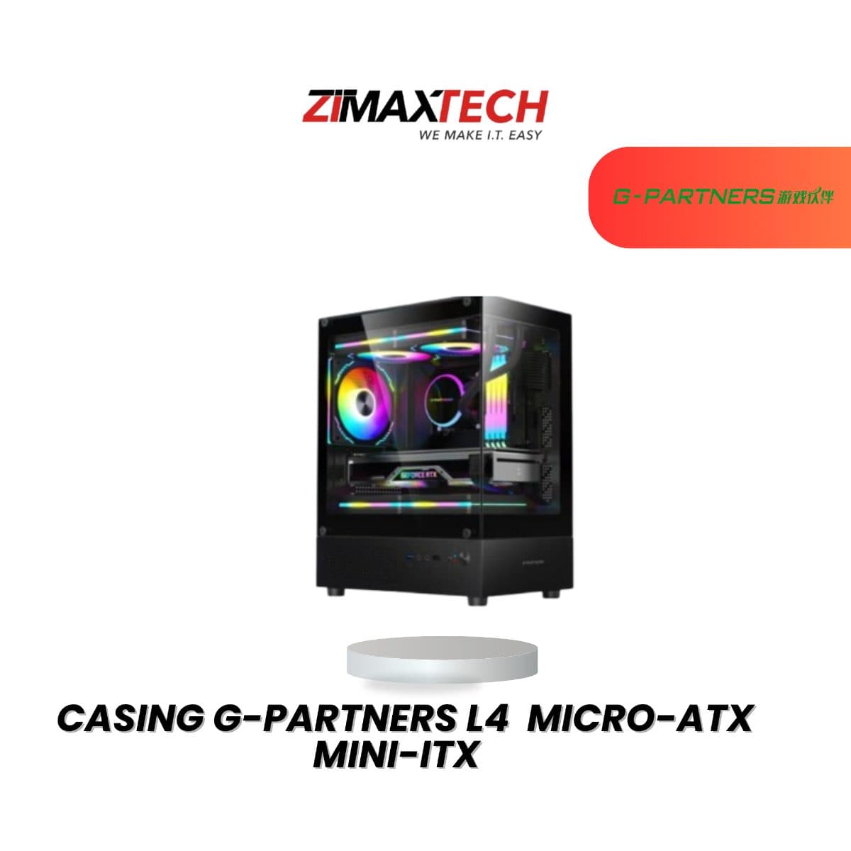 G-PARTNERS L4 M-ATX PANORAMIC TEMPERED GLASS PC CASE WITH 3×120MM PRE-INSTALLED ARGB FANS, BLACK