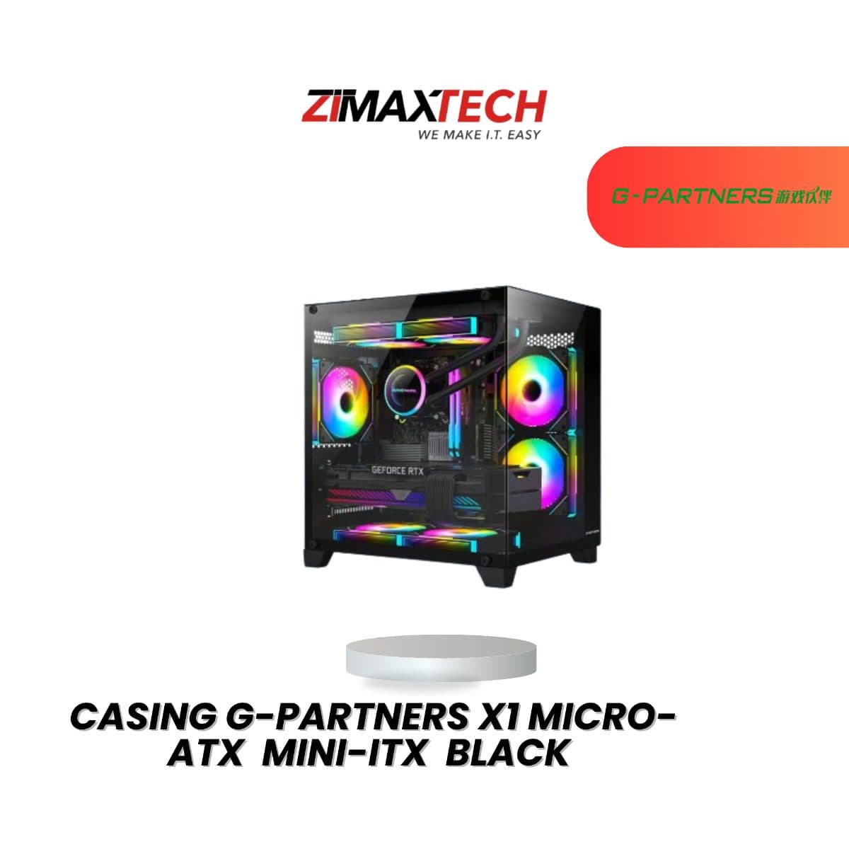 G-PARTNERS X1 M-ATX PC CASE WITH 270° TEMPERED GLASS, ARGB FANS, AND GAMING CHASSIS DESIGN