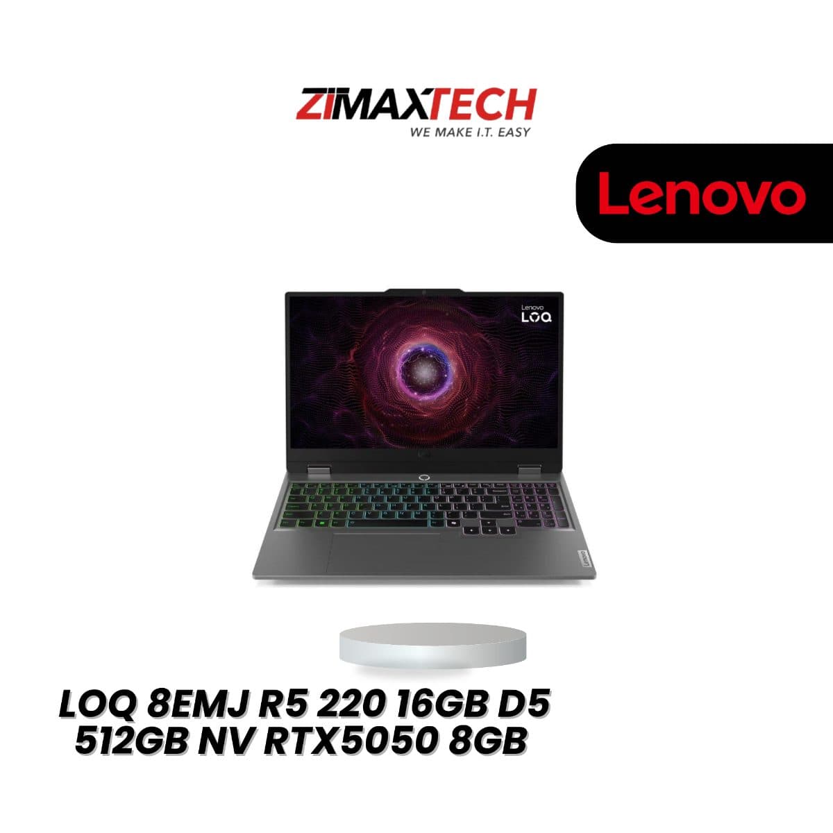 LENOVO LOQ 8EMJ AI LAPTOP WITH RYZEN 5 220, 16GB DDR5, 512GB NVME SSD, RTX 5050 8GB, 15.6" FHD 144HZ DISPLAY, WINDOWS 11 HOME, LENOVO AI NOW, AND 2 YEARS PREMIUM WARRANTY