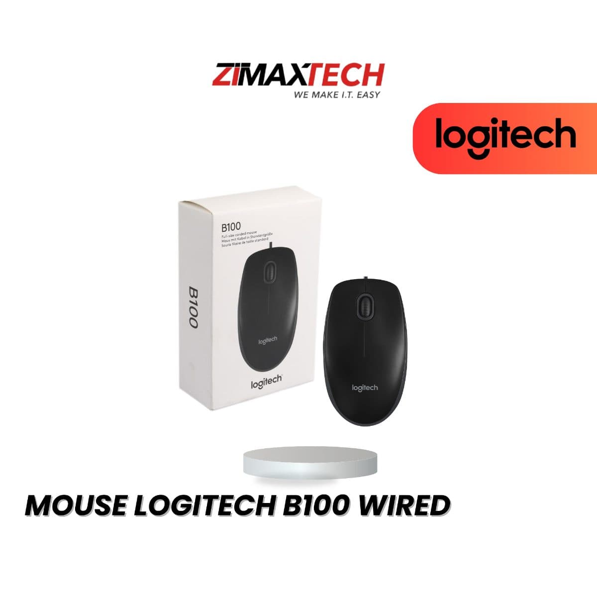 LOGITECH B100 WIRED MOUSE WITH USB CONNECTION, BLACK, AND 3 YEARS WARRANTY