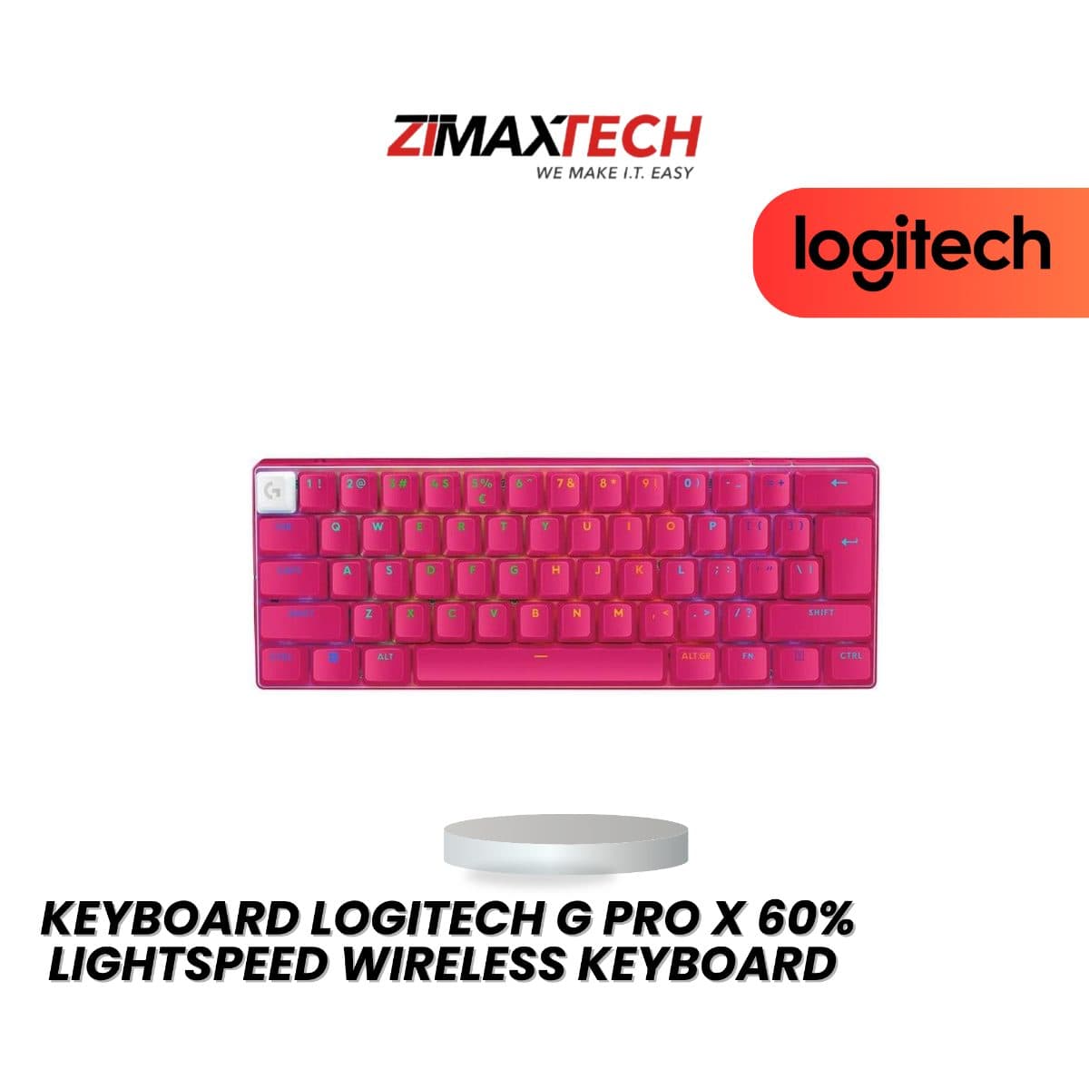 LOGITECH G PRO X 60% LIGHTSPEED WIRELESS GAMING KEYBOARD WITH BT & 2.4GHZ, ENGLISH TACTILE SWITCH, MAGENTA, AND 2 YEARS WARRANTY