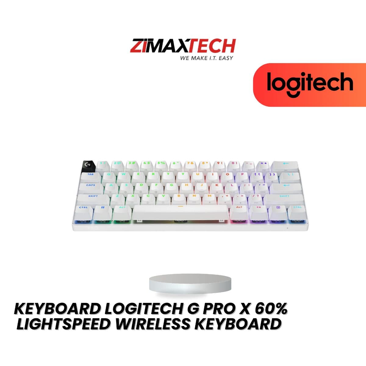 LOGITECH G PRO X 60% LIGHTSPEED WIRELESS GAMING KEYBOARD WITH BT & 2.4GHZ, ENGLISH TACTILE SWITCH, WHITE, AND 2 YEARS WARRANTY