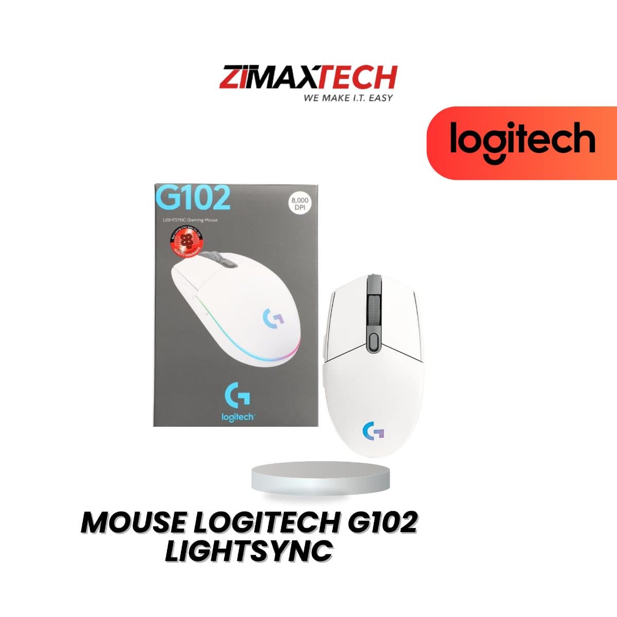 LOGITECH G102 LIGHTSYNC GAMING MOUSE WITH USB WIRED CONNECTION, WHITE, AND 2 YEARS WARRANTY