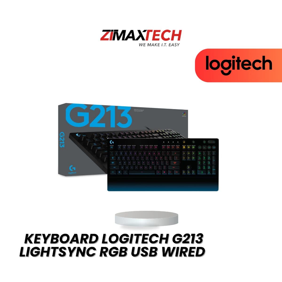 LOGITECH G213 LIGHTSYNC RGB GAMING KEYBOARD WITH MECH DOME KEYS, RGB, SPILL RESISTANT, USB WIRED, AND 2 YEARS WARRANTY