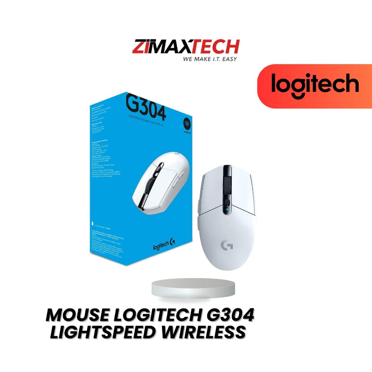 LOGITECH G304 LIGHTSPEED WIRELESS GAMING MOUSE WITH USB RECEIVER, WHITE, AND 2 YEARS WARRANTY