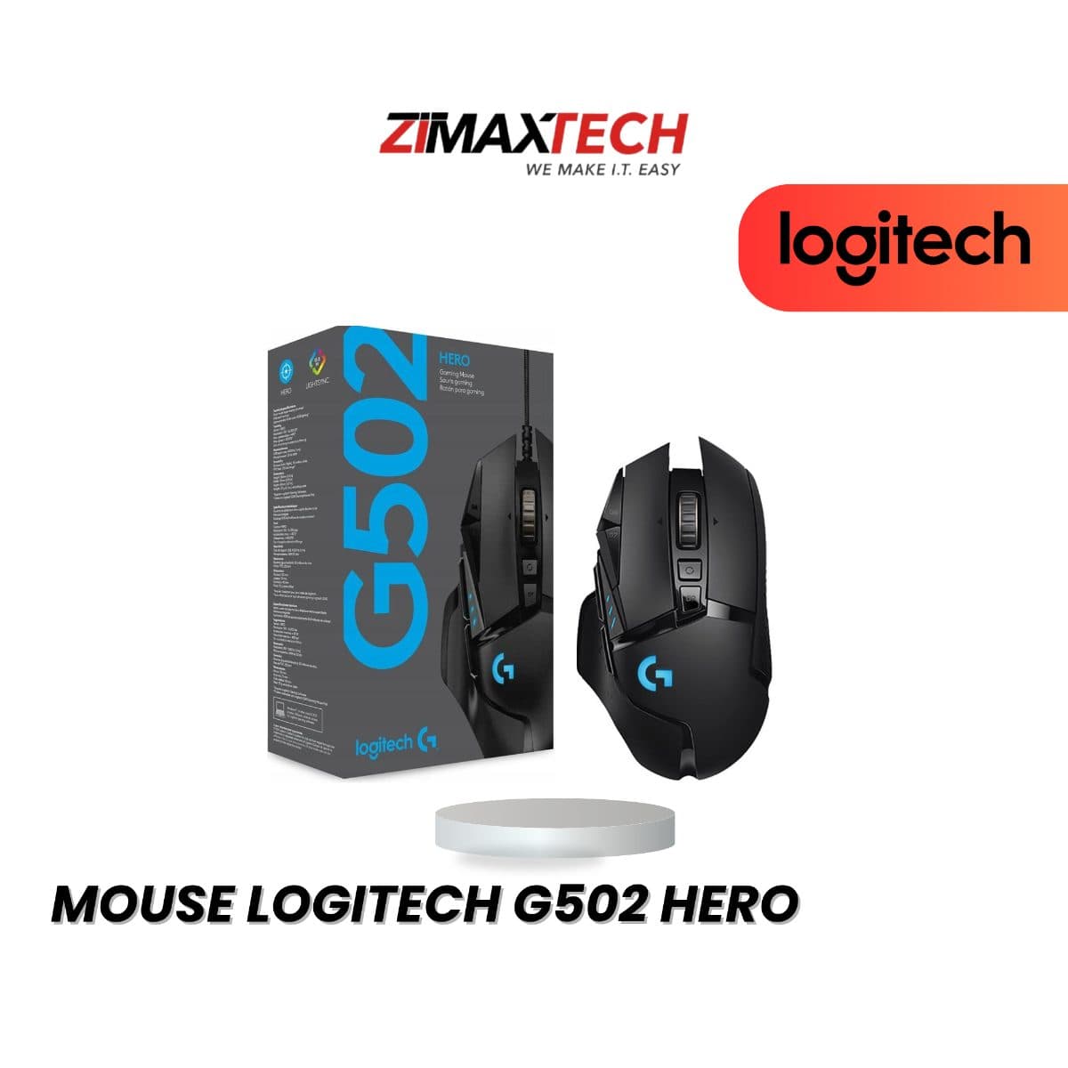 LOGITECH G502 HERO GAMING MOUSE WITH USB WIRED CONNECTION, BLACK, AND 2 YEARS WARRANTY