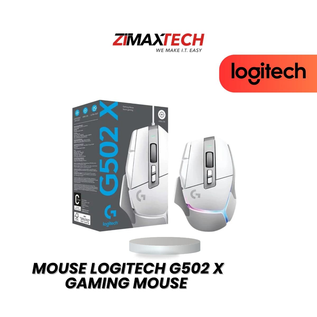 LOGITECH G502 X GAMING MOUSE WITH USB WIRED CONNECTION, WHITE, AND 2 YEARS WARRANTY