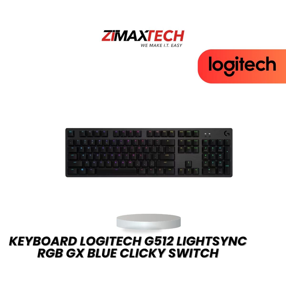 LOGITECH G512 LIGHTSYNC RGB GAMING KEYBOARD WITH GX BLUE CLICKY SWITCH, USB WIRED, CARBON GREY, AND 2 YEARS WARRANTY