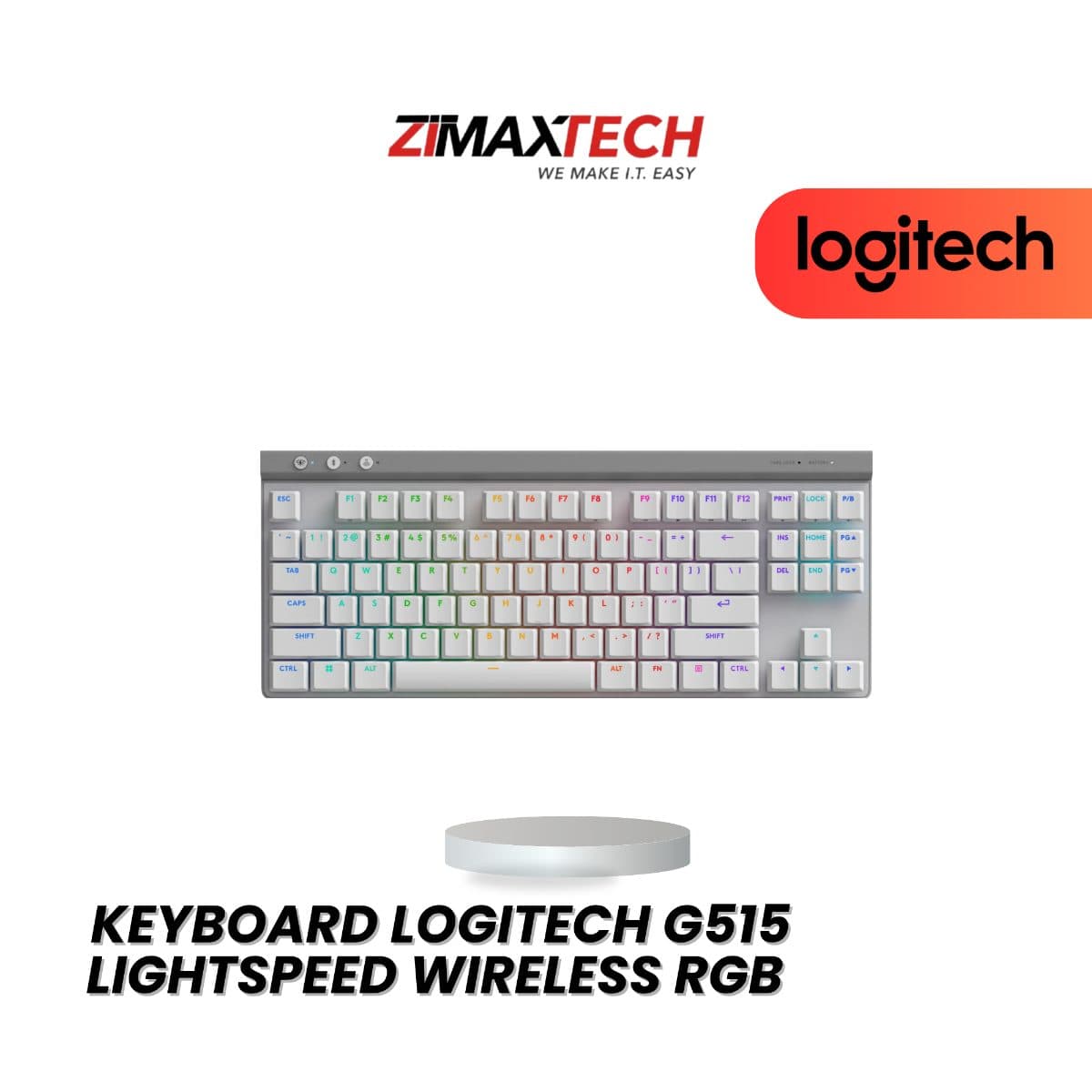LOGITECH G515 LIGHTSPEED WIRELESS RGB GAMING KEYBOARD WITH GL BROWN TACTILE SWITCH, BT & USB RECEIVER, WHITE, AND 2 YEARS WARRANTY